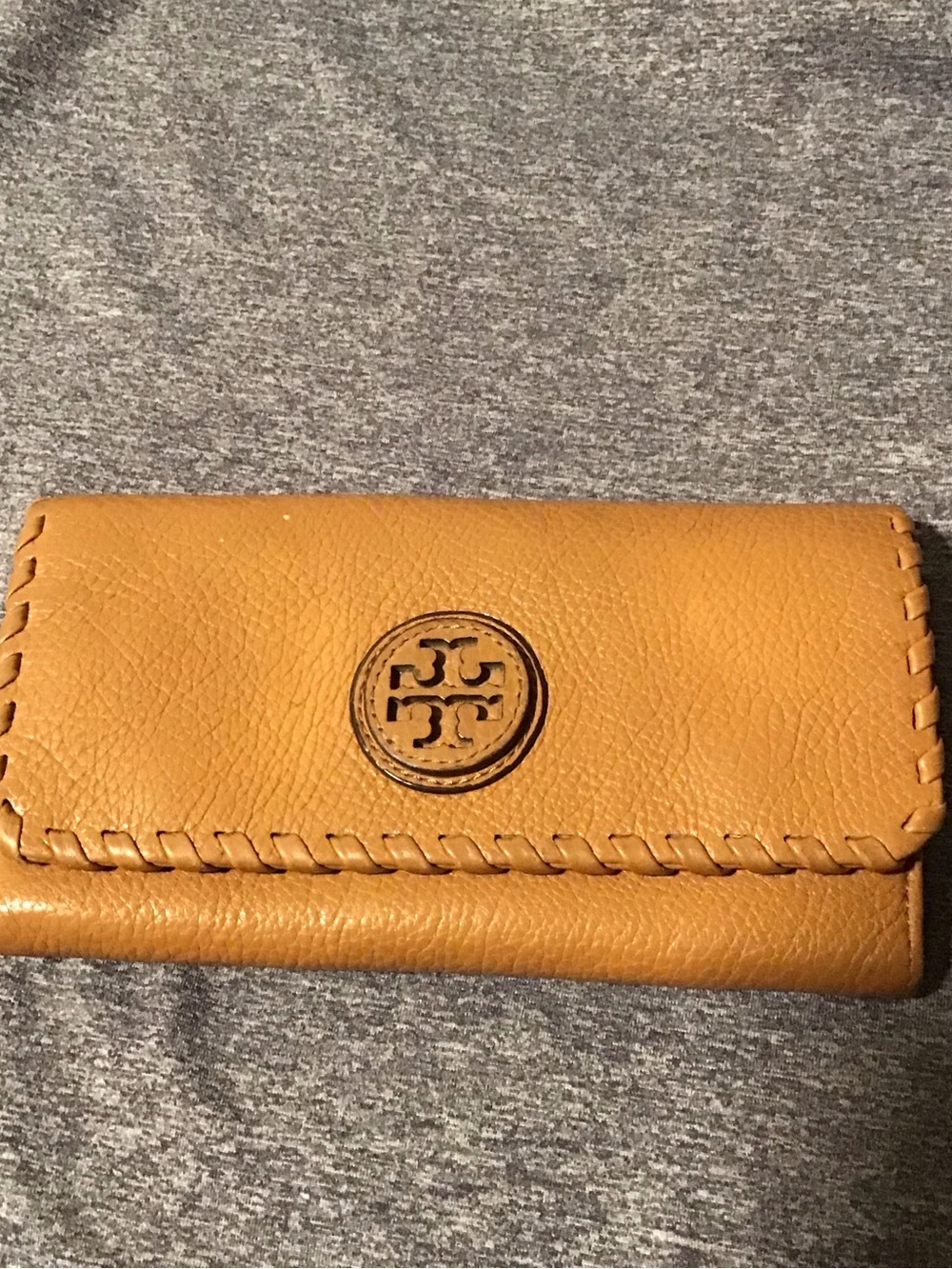 Tory Burch Whipstitch Leather Clutch Wallet in Mustard